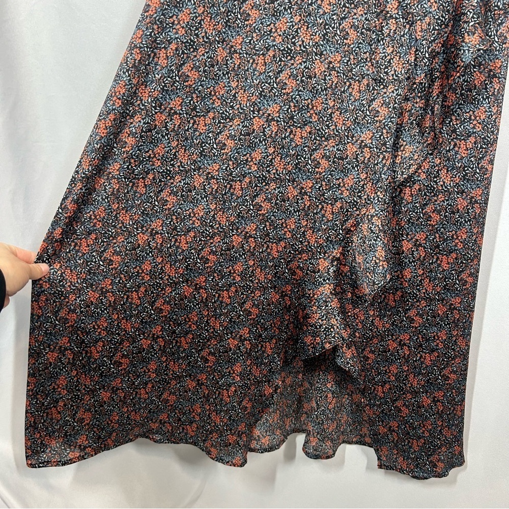 Avec Les Filles | Floral Midi Wrap Style Dress Navy Blue Women’s Size Small - Picture 7 of 12